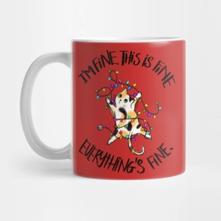 I'm Fine. This is Fine. Everything is Fine. Cat Christmas Lights Mug